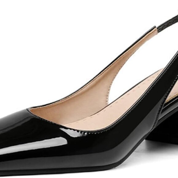Women's Patent Leather Chunky Heels Slingback Pumps Square Toe Dress Work Shoes - Picture 1 of 7